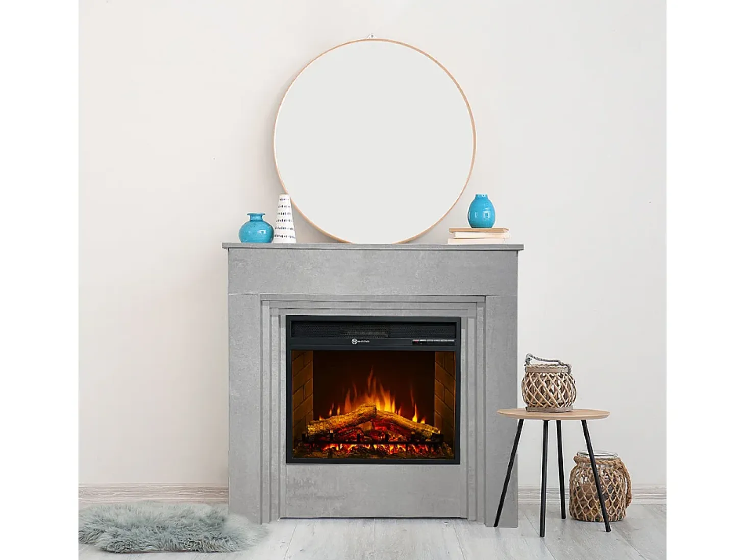 Chimenea eléctrica BELLINI efecto hormigón, fabricada en Italia, L96 x P35 x H96 cm.