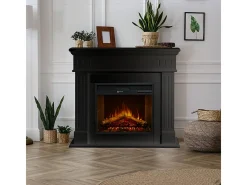 Chimenea eléctrica CAMBRIDGE, chimenea de pie, madera negra, 110x36x100h