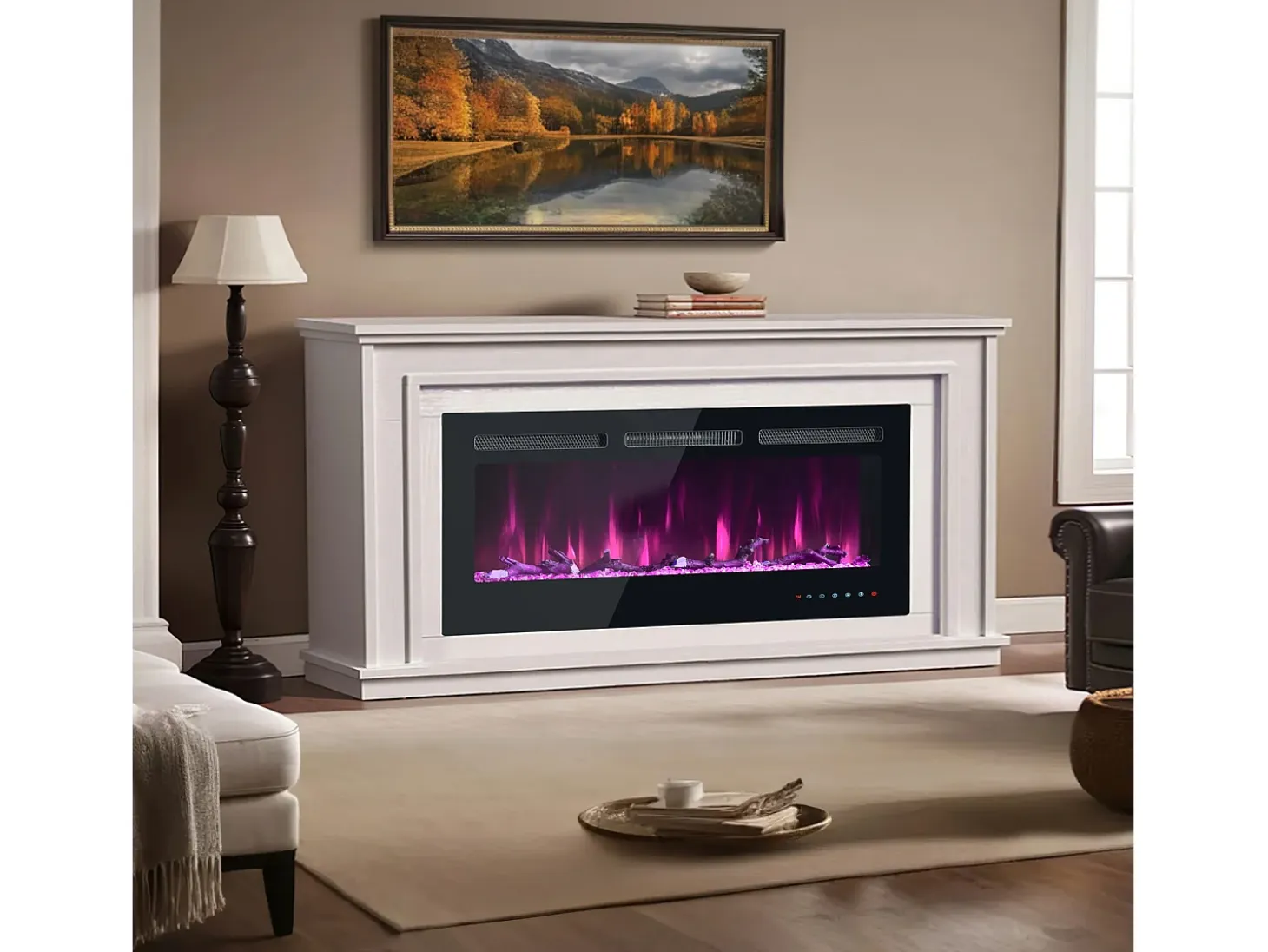 Chimenea eléctrica con 12 colores de llama - De pared o empotrada - Negra 106,5×46,5×12