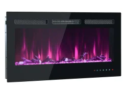 Chimenea eléctrica con 12 colores de llama - De pared o empotrada - Negra 106,5×46,5×12