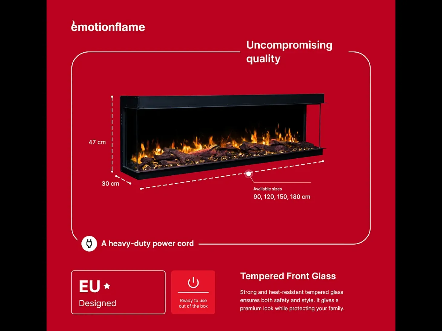 Chimenea eléctrica de 3 caras SOLIS 120 - fuego premium, empotrada - 120x30x46 cm - LED decorativa con calefacción 750/1500 W