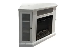 Chimenea eléctrica de esquina de suelo MADISON en madera blanca L126 x P78 x H83