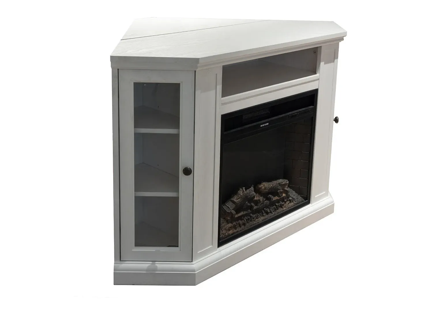 Chimenea eléctrica de esquina de suelo MADISON en madera blanca L126 x P78 x H83