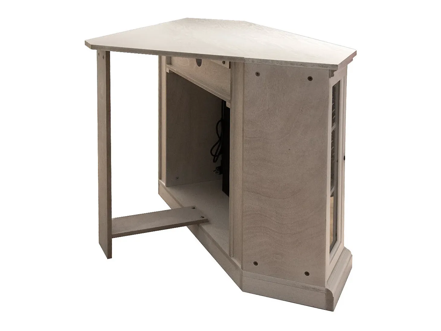 Chimenea eléctrica de esquina de suelo MADISON en madera blanca L126 x P78 x H83