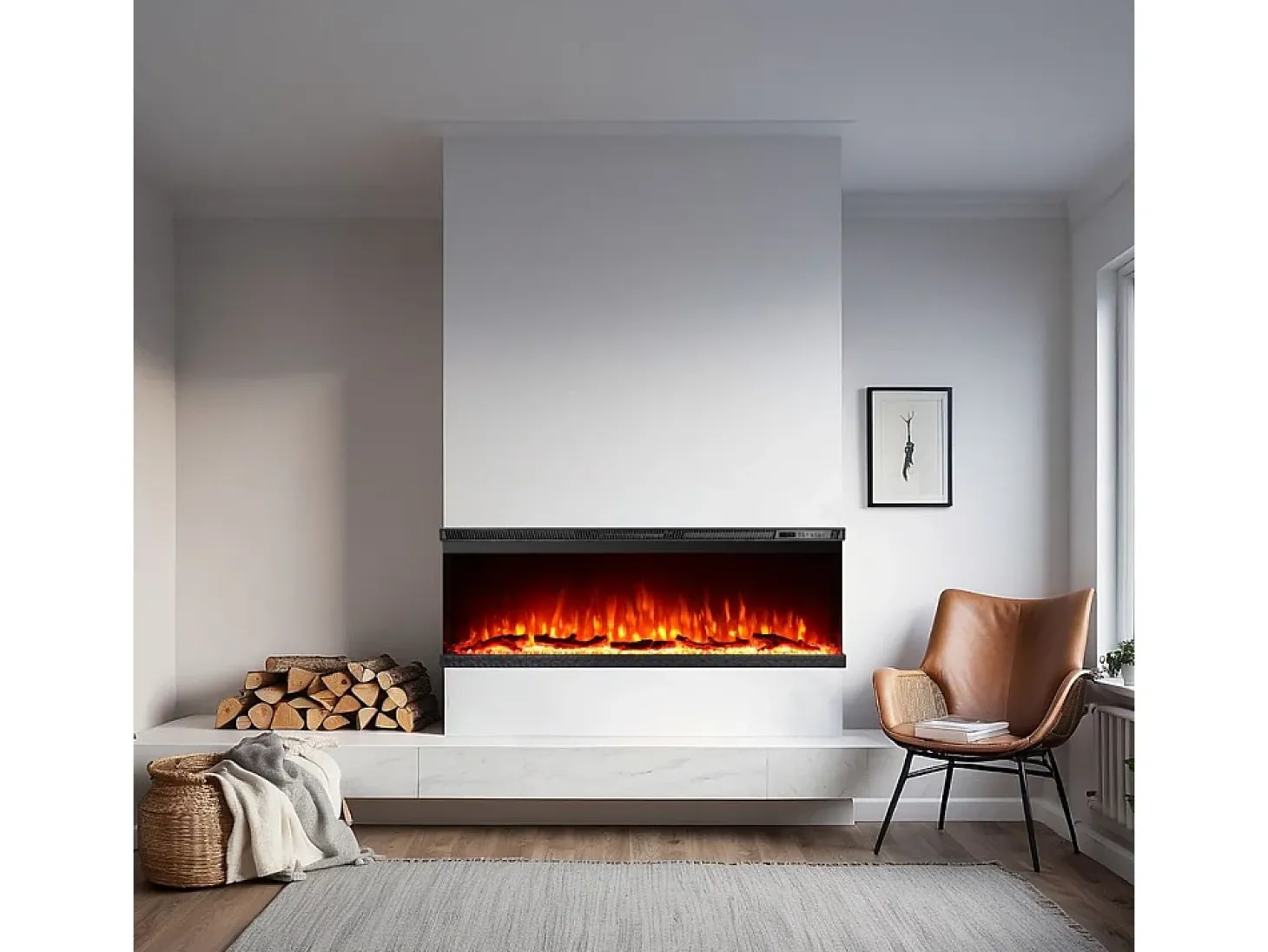 Chimenea eléctrica de pared, chimenea empotrada de 3 lados, BOSTON100 L101,6 x P20 x H44
