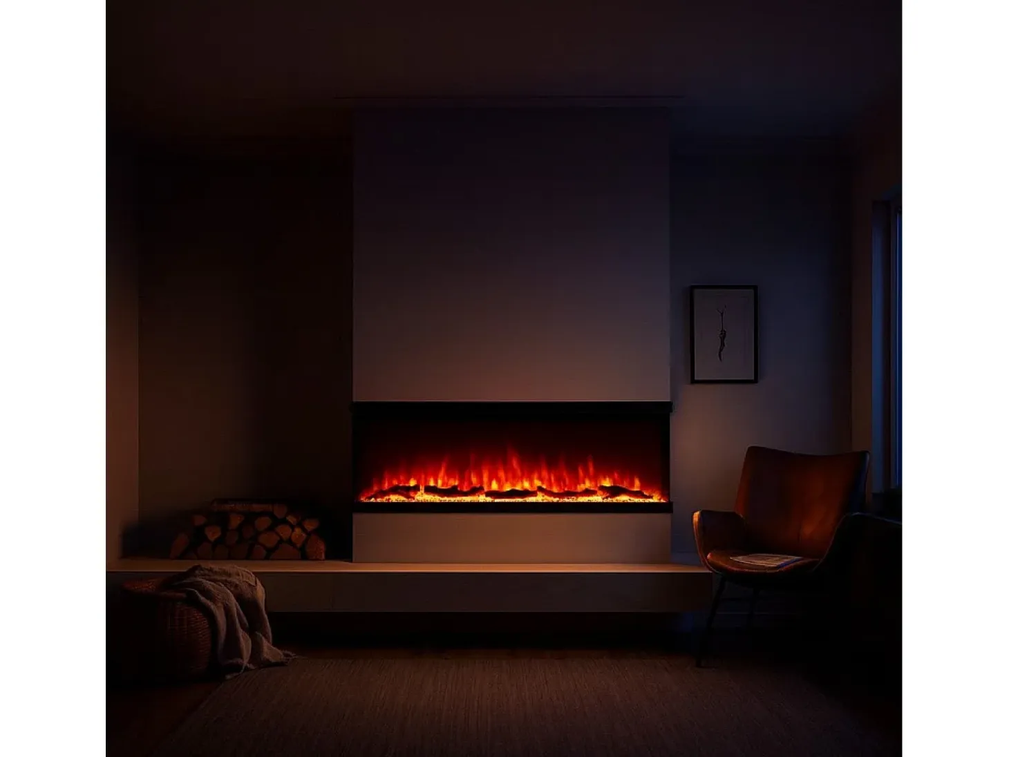 Chimenea eléctrica de pared, chimenea empotrada de 3 lados, BOSTON100 L101,6 x P20 x H44