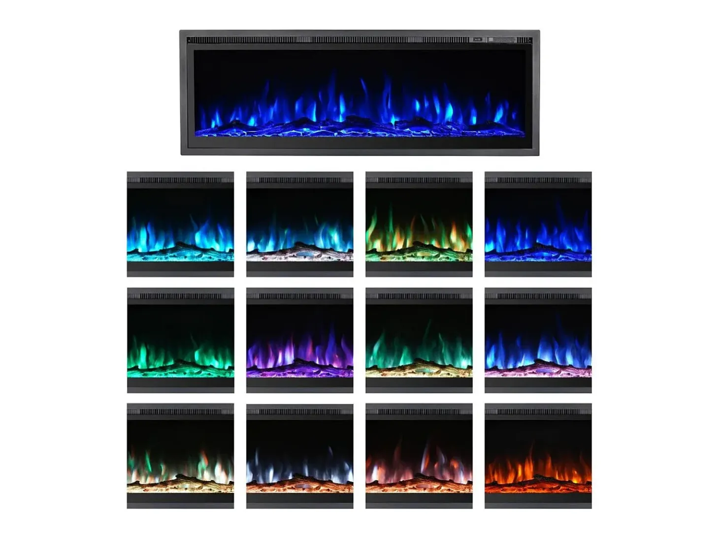 Chimenea eléctrica de pared, frontal y empotrada, CHICAGO130, L127 x P14 x H45