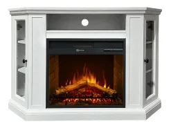 Chimenea eléctrica de pie esquinera MADISON en madera blanca, L126 x P78 x H83