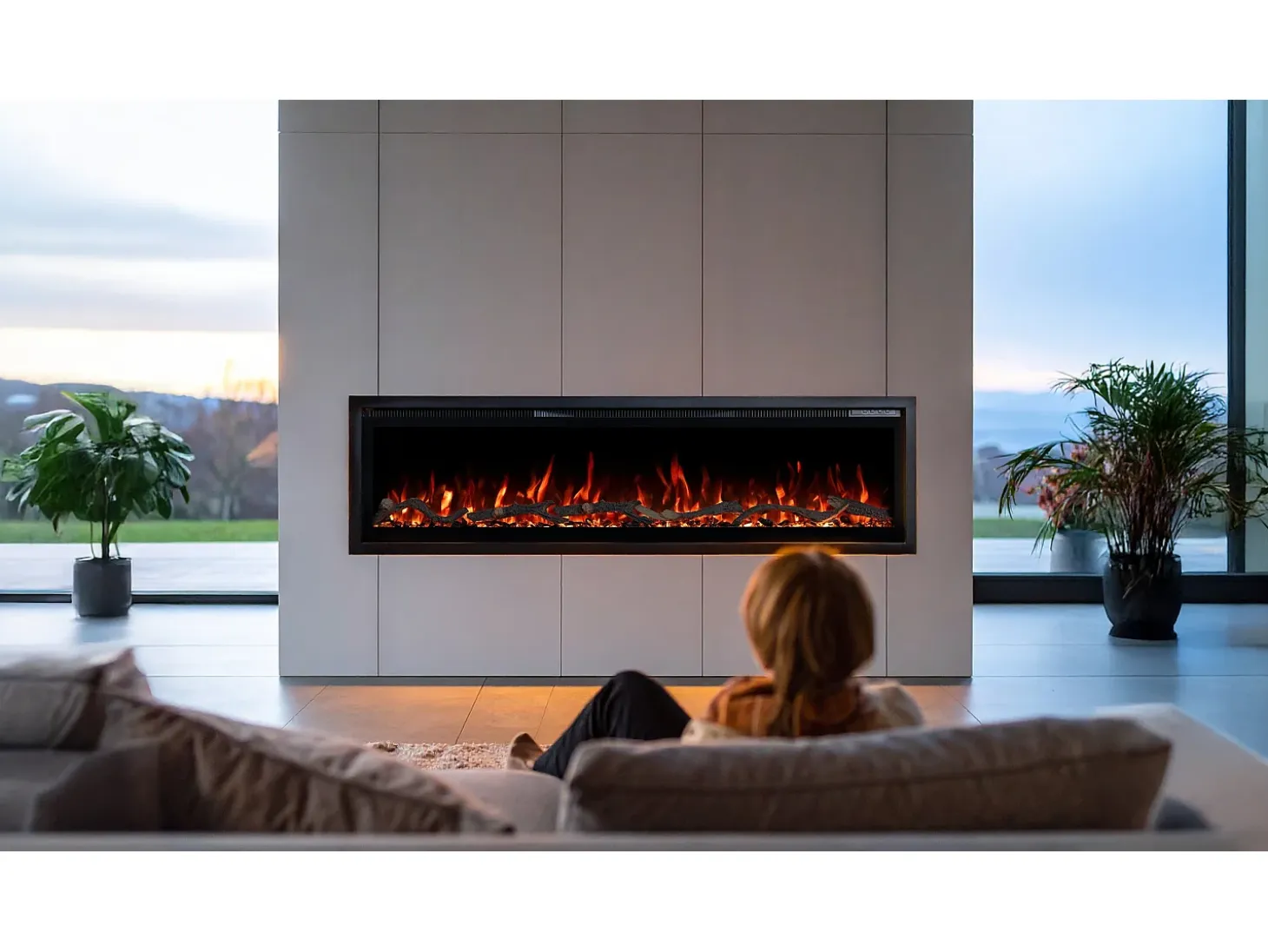 Chimenea eléctrica REGAL 152 - fuego premium - de pared y empotrados - 152x35x12 cm - chimenea LED decorativa con calefacción 900/1800 W
