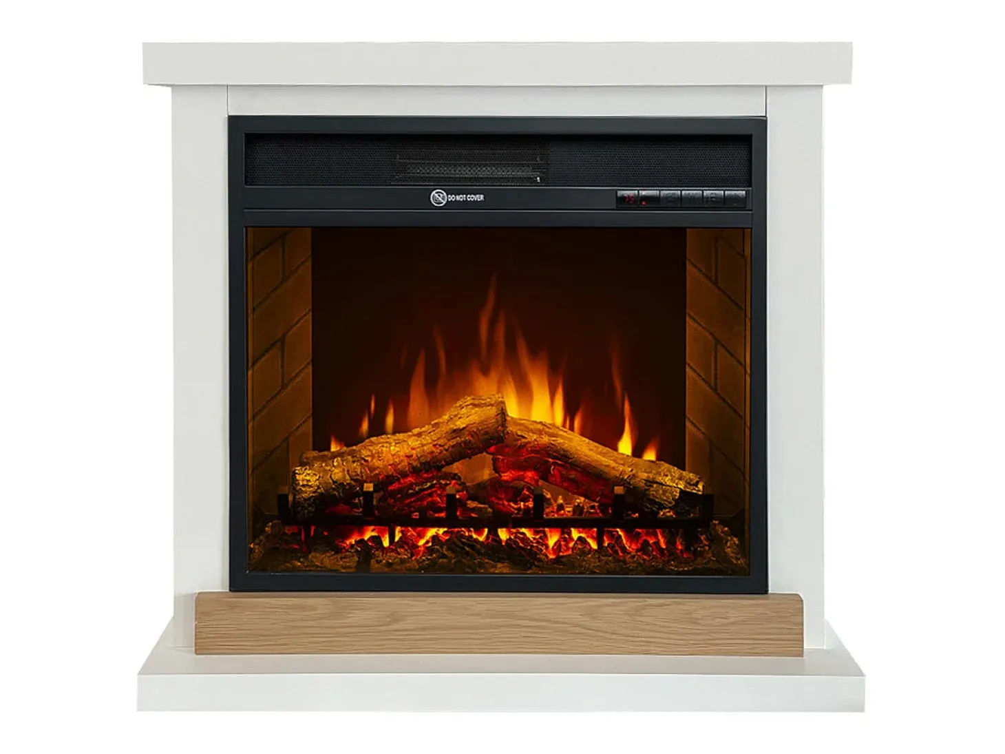 Chimenea eléctrica Stockholm, chimenea de pie, madera blanca, L75xP28xH70 cm