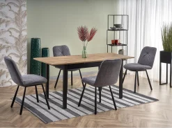 124-168cm mesa de comedor de estilo industrial con tablero chapado en roble y hoja extensible CENTAURE