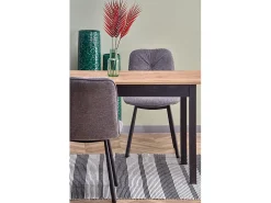 124-168cm mesa de comedor de estilo industrial con tablero chapado en roble y hoja extensible CENTAURE