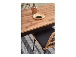 124-168cm mesa de comedor de estilo industrial con tablero chapado en roble y hoja extensible CENTAURE