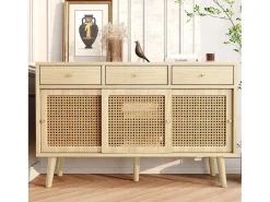 Cómoda aparador alto 120x40x78 cm con 3 puertas correderas y 3 cajones en MDF - Natural Claro