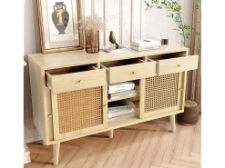 Cómoda aparador alto 120x40x78 cm con 3 puertas correderas y 3 cajones en MDF - Natural Claro