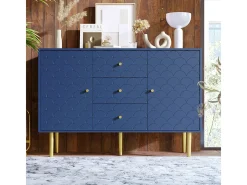 Cómoda azul marino con 2 puertas, 3 cajones, balda regulable, 83x120x40 cm