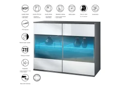 Cómoda Bari V3, Moderno armario de cocina con 2 grandes puertas de cristal incl. iluminación RGB antracita mate / gris arena de alto brillo (92,5 x 73.5 x 35)