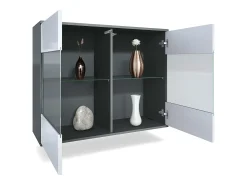 Cómoda Bari V3, Moderno armario de cocina con 2 grandes puertas de cristal incl. iluminación RGB antracita mate / blanco de alto brillo (92,5 x 73.5 x 35)