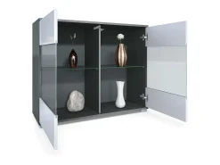 Cómoda Bari V3, Moderno armario de cocina con 2 grandes puertas de cristal antracita mate / blanco de alto brillo (92,5 x 75.5 x 35)