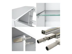 Cómoda Bari V3, Moderno armario de cocina con 2 grandes puertas de cristal incl. iluminación RGB blanco mate / crema de alto brillo (92,5 x 73.5 x 35)