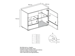 Cómoda Bari V3, Moderno armario de cocina con 2 grandes puertas de cristal antracita mate / burdeos de alto brillo (92,5 x 73.5 x 35)