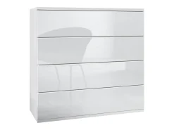 Cómoda colgante Pavos V3, Aparador con 4 cajones blanco mate/blanco de alto brillo (76 x 76 x 35 cm)