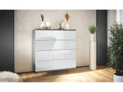 Cómoda colgante Pavos V3, Aparador con 4 cajones antracita mate/blanco de alto brillo (76 x 76 x 35 cm)