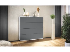 Cómoda colgante Pavos V3, Aparador con 4 cajones blanco mate/antracita mate (76 x 76 x 35 cm)