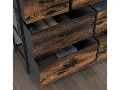 Cómoda con 7 cajones de tela, diseño antivuelco, MDF, marrón (98x29x85 cm)