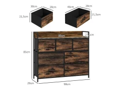 Cómoda con 7 cajones de tela, diseño antivuelco, MDF, marrón (98x29x85 cm)