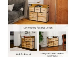 Cómoda con 7 cajones de tela, diseño antivuelco, MDF, marrón (98x29x85 cm)