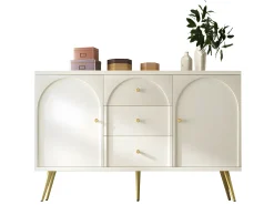 Cómoda con 3 cajones y 2 puertas - patas doradas - de aglomerado - Blanco