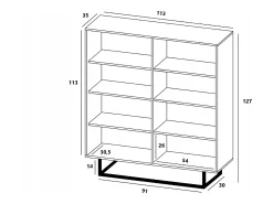 Cómoda con 4 puertas - cuerpo roble wotan, frentes blanco mate - 113 cm, estructura metálica