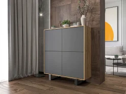 Cómoda con 4 puertas - cuerpo de roble wotan frentes grafito mate - 113 cm, patas de metal