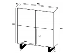 Cómoda con 4 puertas - cuerpo de roble wotan frentes grafito mate - 113 cm, patas de metal