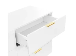 Cómoda de 6 cajones, mueble de almacenaje blanco con patas y tiradores dorados