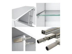 Cómoda Grömitz V3, Moderno armario de cocina con 2 grandes puertas de cristal blanco mate / burdeos de alto brillo (92,5 x 75.5 x 35)