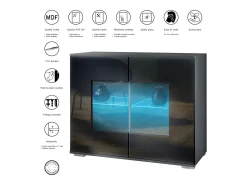 Cómoda Grömitz V3, Moderno armario de cocina con 2 grandes puertas de cristal incl. iluminación RGB antracita mate / blanco de alto brillo (92,5 x 75.5 x 35)
