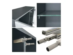 Cómoda Grömitz V3, Moderno armario de cocina con 2 grandes puertas de cristal incl. iluminación RGB antracita mate / blanco de alto brillo (92,5 x 75.5 x 35)