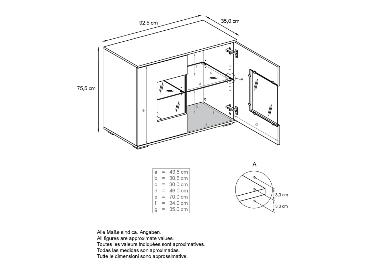 Cómoda Grömitz V3, Moderno armario de cocina con 2 grandes puertas de cristal blanco mate / burdeos de alto brillo (92,5 x 84.5 x 35)