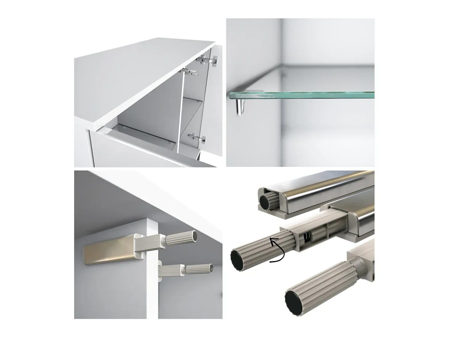 Cómoda Grömitz V3, Moderno armario de cocina con 2 grandes puertas de cristal blanco mate / crema de alto brillo (92,5 x 75.5 x 35)