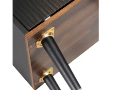 Cómoda moderna de madera con puertas correderas, mueble de 3 cajones, color negro y madera oscura.