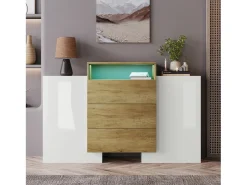 Cómoda moderna de madera estructurada con cajones de almacenaje - L 140 x P 30 x H 78 cm