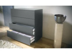 Cómoda Pavos V3, Aparador con 4 cajones antracita mate/roble natural (76 x 76 x 35 cm)