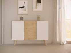Cómoda Rolia 3 puertas 120 cm-Color Natural y blanco