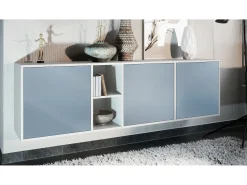 Cómoda Vladon Cuba - blanco mate/mezclilla mate - Aparador moderno para su salón - (AnxAlxPr) 182x53x35 cm