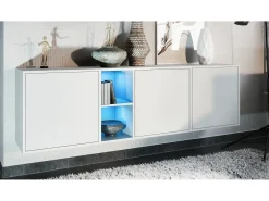 Cómoda Vladon Cuba - blanco mate/blanco mate con LED - Aparador moderno para su salón - (AnxAlxPr) 182x53x35 cm