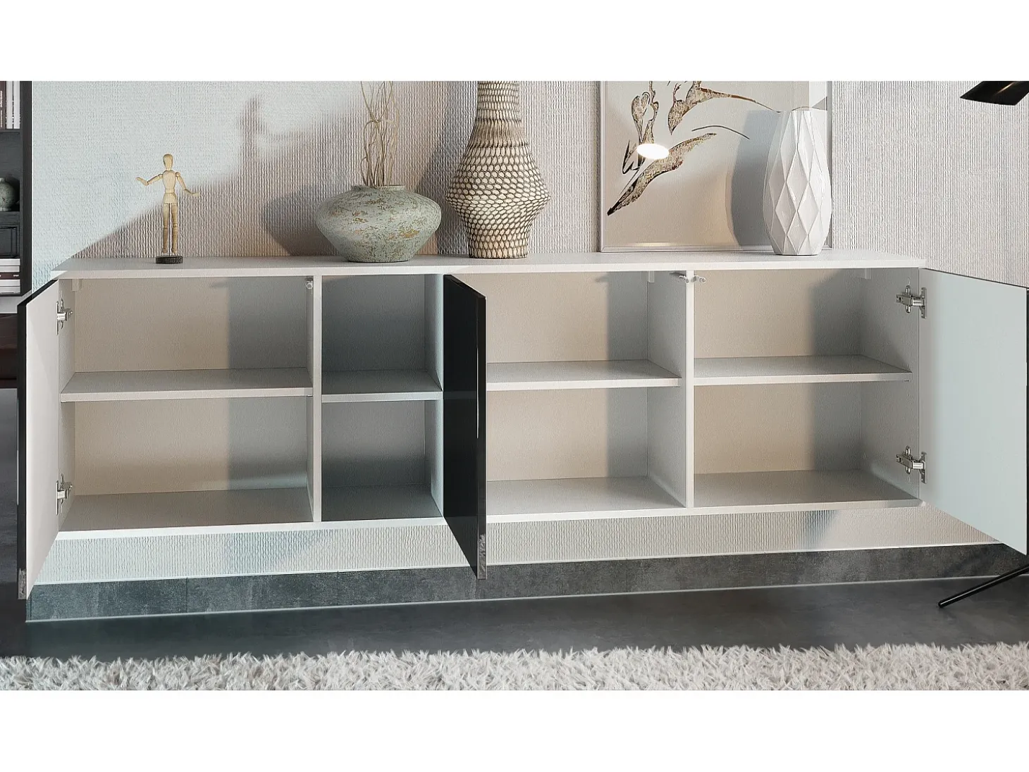 Cómoda Vladon Cuba - blanco mate/blanco mate con LED - Aparador moderno para su salón - (AnxAlxPr) 182x53x35 cm