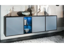 Cómoda Vladon Cuba - negro mate/mezclilla mate - Aparador moderno para su salón - (AnxAlxPr) 182x53x35 cm