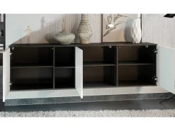 Cómoda Vladon Cuba - negro mate/gris de alto brillo - Aparador moderno para su salón - (AnxAlxPr) 182x53x35 cm